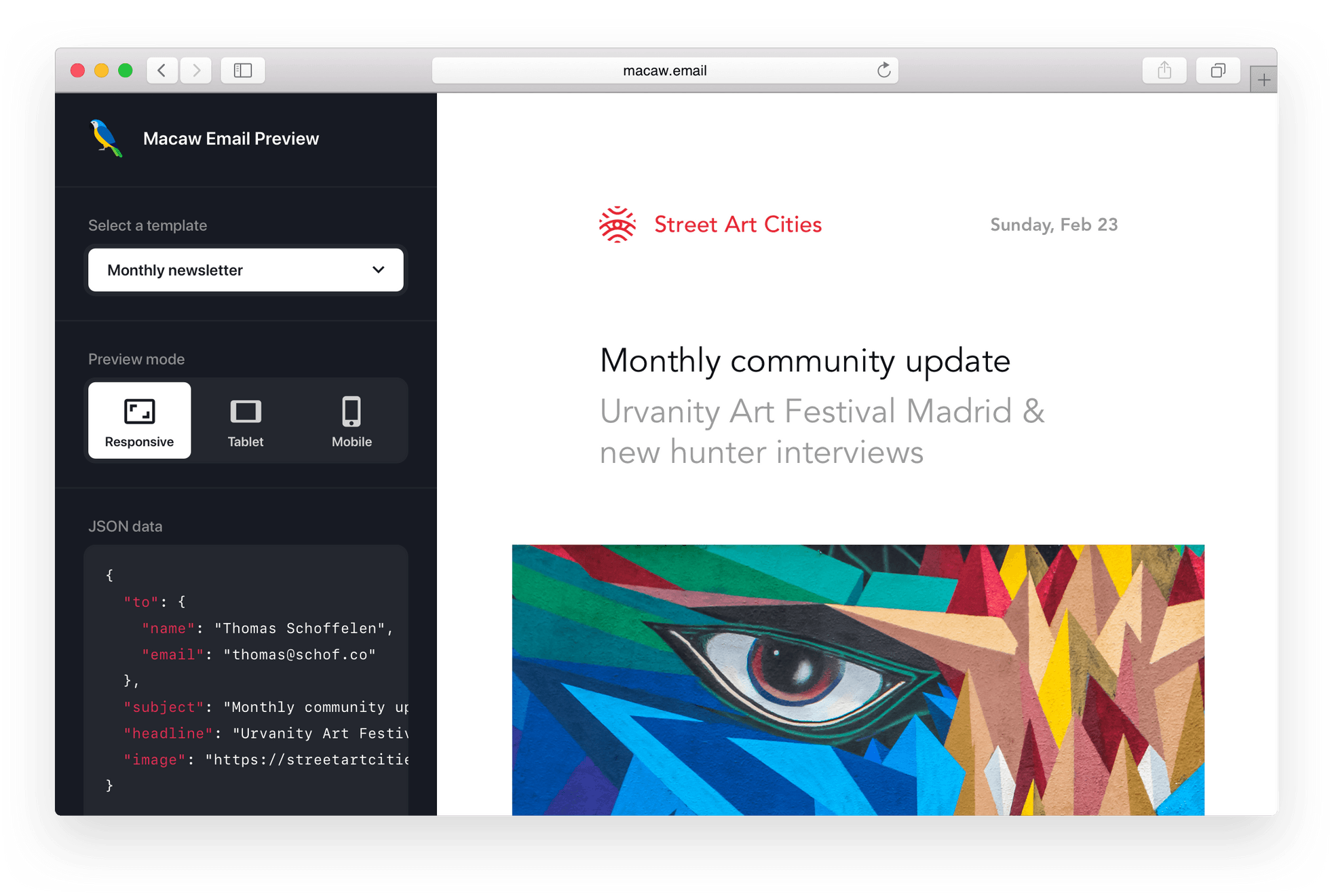 In-browser email preview tool